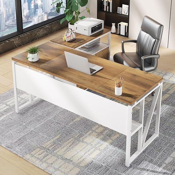 Tribesigns Office Desk with Drawers Sets, 63 inches L Shaped Computer Desk with Mobile File Cabinet,Big Executive Desk for Home Office Furniture Sets (Light Walnut, 63-inch)-DeskLoop Office