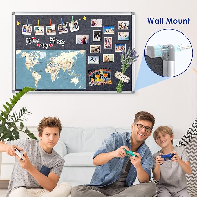 Fabric Notice Pin Board Bulletin Board for Home Office Classroom,Wall-Mount,Black Felt,36x24inches-DeskLoop Office