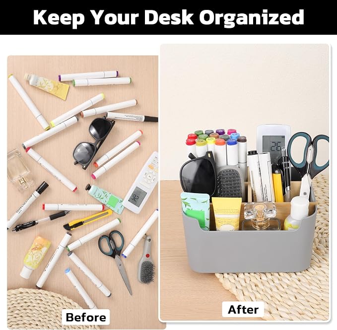Segarty Gray Desk Storage Organizer, Detachable Divided Bamboo Remote Control - Image 3
