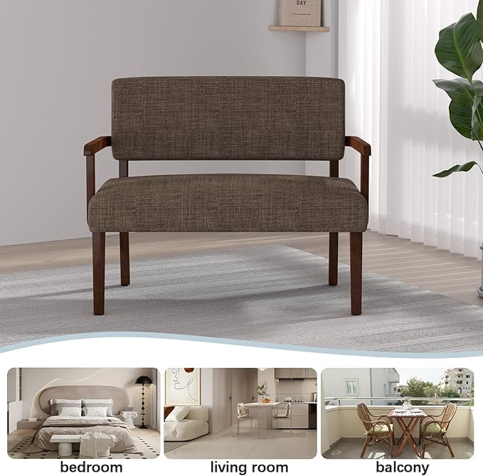 Accent Chair 2 Seat, Arm Chairs with Soft Seat and Armrests for Living Room, Love seat for Dining, Reading, and Waiting Rooms (Brown)-DeskLoop Office