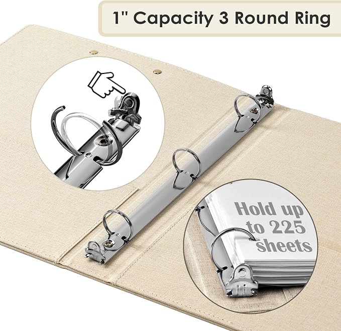 EYROZILL 3 Ring Binder, 1 Inch Linen Binder Organizer - Image 3