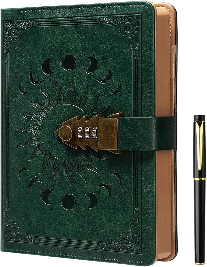ZXHQ Lock Journal with Pen, A5 240 Pages Diary with Lock, Refillable, Leather by ZXHQ