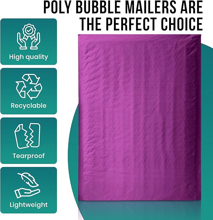 Levex - #000 4" x 8" [10 Pack] Purple Poly Bubble Mailers, Padded Envelope Mailers, Packing Envelope & Mailing Bags for Shipping