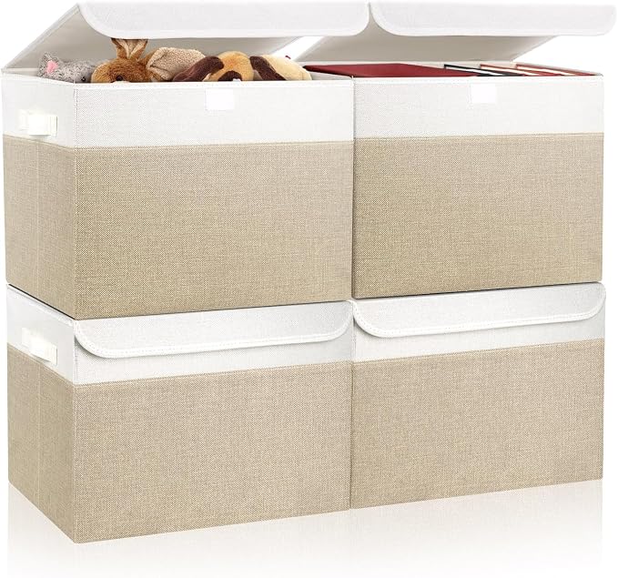 Bagnizer Large 22 Quart Linen Fabric Foldable Storage Bin Cube Organizer Basket by Bagnizer