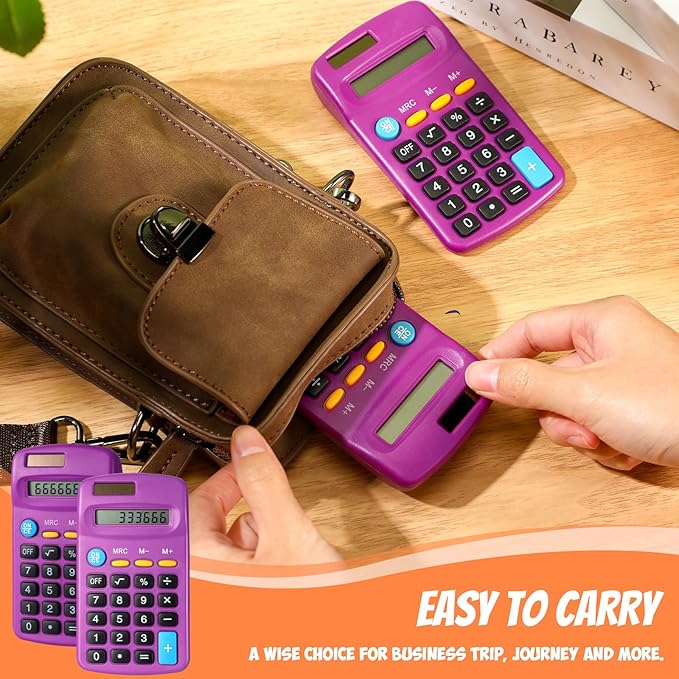 24 Pieces Basic Calculators for Students Small Pocket Size 8 Digit Display Mini Calculators Dual Powered Handheld for School Desktop Home(Purple)-DeskLoop Office