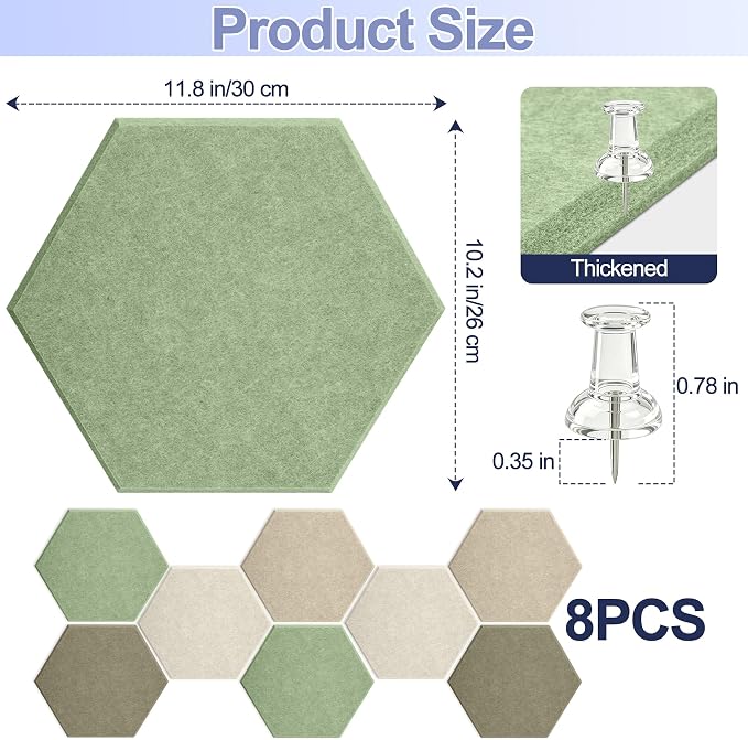8PCS Hexagon Cork Board Tiles, Self-Adhesive Felt Bulletin - Image 2