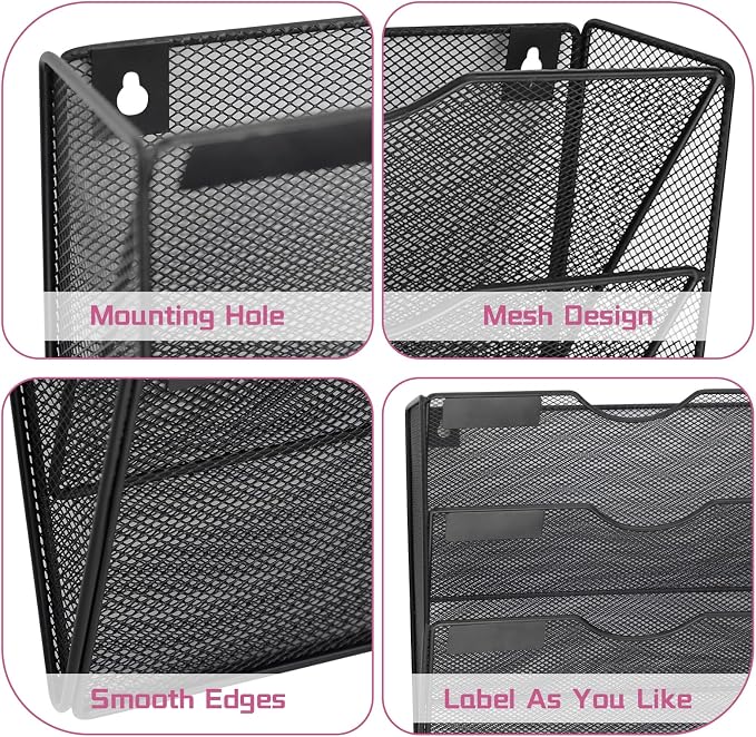 5 Pockets Mesh Wall File Holder Organizer Office Hanging File Folder Magazine - Image 3