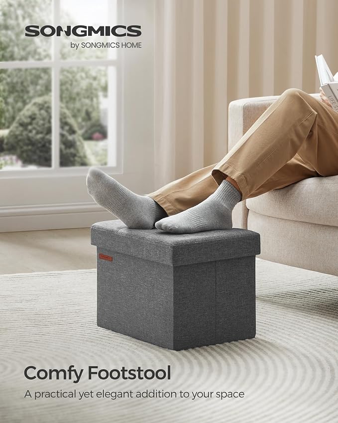SONGMICS Small Folding Storage Ottoman, Foot Rest Stool, Cube Footrest - Image 4