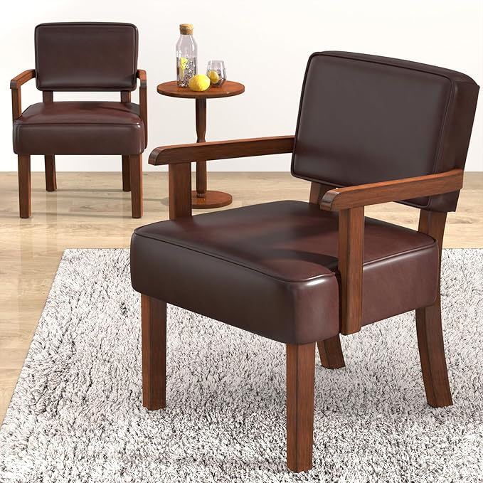 Accent Chair, PU Leather Living Room Chairs Oversize with Soft Seat and Armrests for Living Room Dinning Room Bedroom Reading Room Waiting Room-DeskLoop Office
