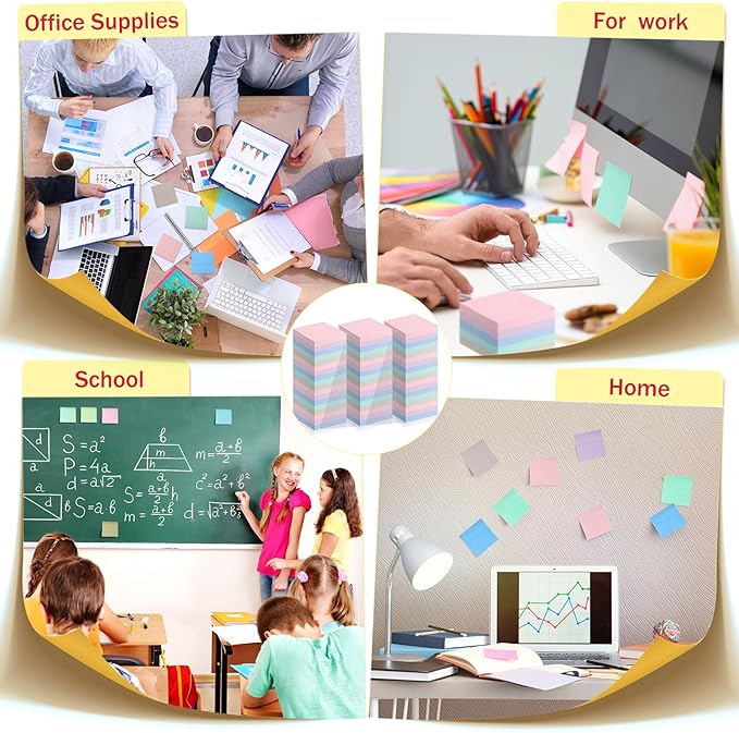 Fainne 120 Pack Sticky Notes Bulk Back to School Supplies Self Stick Note Pads Paper Memo for Office First Day of School Student Teacher Essentials (3x3 Inch,Cute Color)-DeskLoop Office