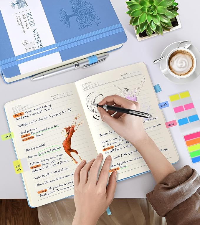 Lined Journal Notebook -365 Pages A5 Thick Journals for Writing College Ruled Notebook, Hardcover Leather Journal for Women Men, Daily Journal Notebook for Work, Note Taking, 100Gsm Lined Paper ( 5.75'' X 8.38'' Blue)-DeskLoop Office