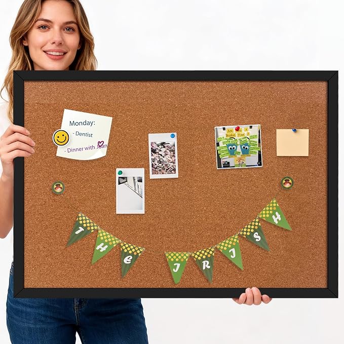 24" x 36" Cork Board Bulletin Board, Oak Frame, Decorative Hanging Pin Board - Image 5