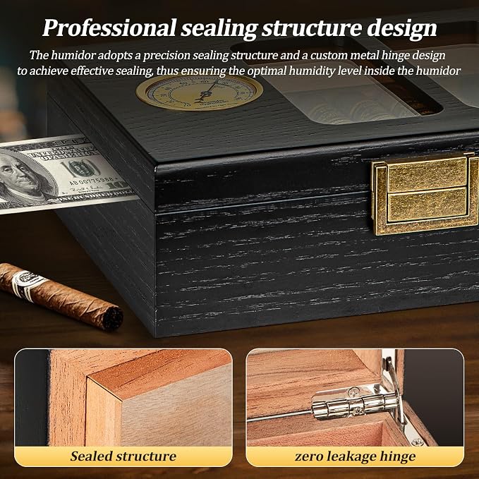 Cigar Humidor, Glass Top Cedar Cigar Case, Cigar Box - Image 4