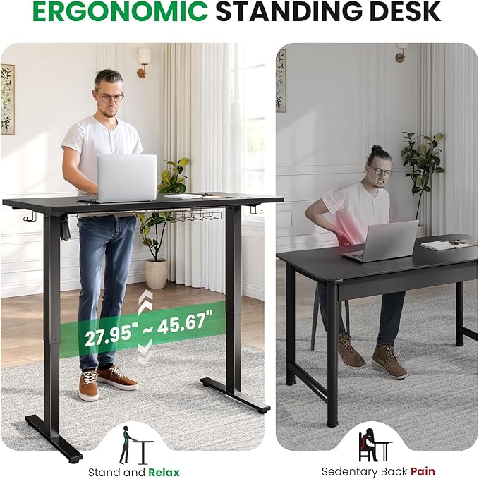 SIAGO Electric Standing Desk Adjustable - 63 x 24 Inch Sit Stand up Desk with Cable Management - 3 Memory Preset Adjustable Height Table-DeskLoop Office