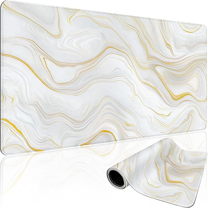 Marble Pattern Large Gaming Mouse Pad 31.5"x15.7"｜ Gold Topographic XXL Desk Mat by Mcapirivo