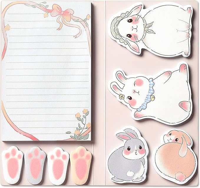 Hommie Cute Sticky Notes Set, Sticky Notes Set Planner Dividers, Easter Bunny Self-Stick Memo Pads with Animal Divider Tabs, Bundle Writing Designs for Office, School, Easter Party Supplies-DeskLoop Office