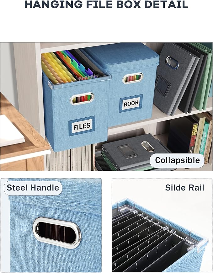 Oterri Portable Document Organizer with Lid, Hanging Storage Box with Mesh Pocket for Letter Files, Smooth Sliding Rail - Sky-blue (1 PCS)-DeskLoop Office