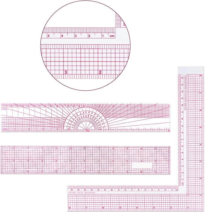 6 Pieces Clear Rulers Sewing Transparent, French Inch, Metric and L-Square - Image 4
