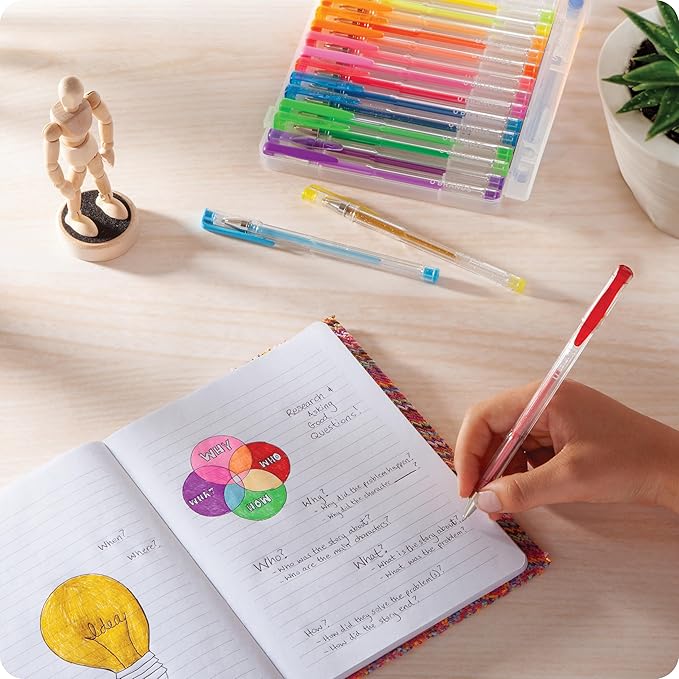 U Brands Metallic Gel Pens, Set of 30, Assorted Point Sizes, Glitter, Pastel, Neon and Classic Assorted Colors-DeskLoop Office