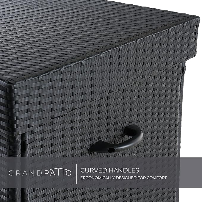 Grand patio 170 Gallon Deck Storage Box Deck Box Outdoor Storage Box Indoor Wicker Storage Bin Patio Storage Box for Patio Furniture Cushions Garden Tools Pool Accessories, Black-DeskLoop Office