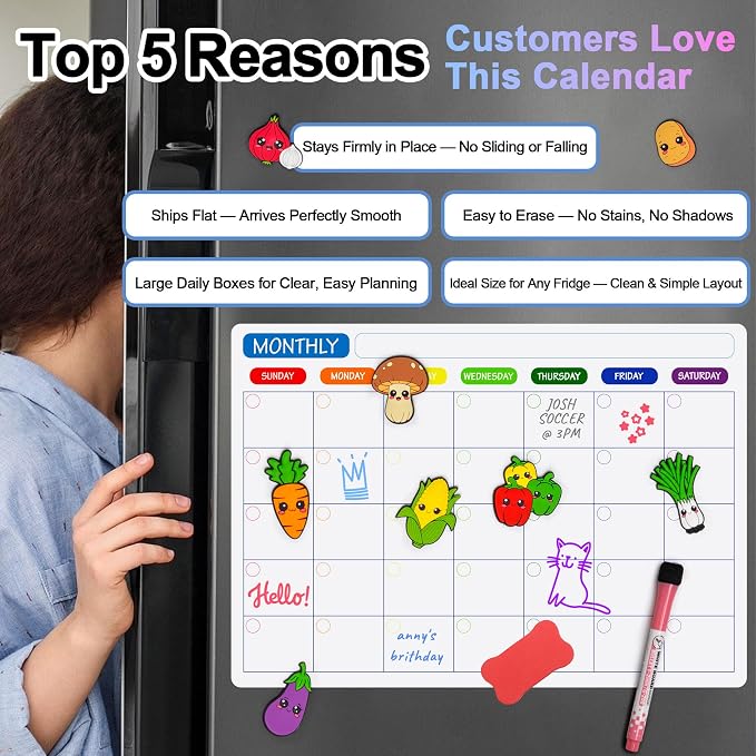 Kiditos Magnetic Calendar for Refrigerator, Dry Erase Whiteboard Set, Weekly & - Image 4
