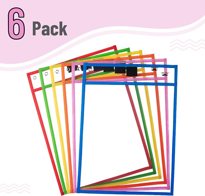 Mr. Pen- Reusable Dry Erase Pocket Sleeves, 6 Pack, Colorful | Clear Plastic - Image 2