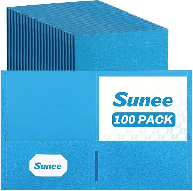SUNEE Two Pocket Folders, 100 Pack File Folders by SUNEE