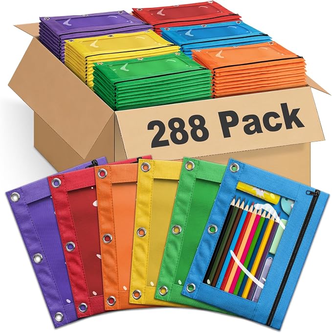 Pencil Pouch for 3 Ring Binder, Bulk 288 Pack 3-Holes Zipper Pencil Pouches in by Wearecommittedtotheresearchandproductionofhigh-qualitykidstoysschoolofficesuppliesandholidayproducts