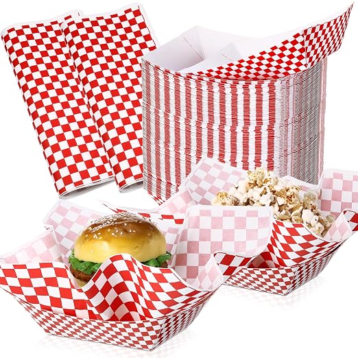 Geosar 200 Pcs Gingham Party Supply Disposable Paper Food Tray Bulk Disposable by Geosar