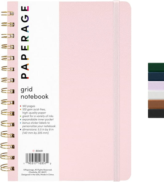 PAPERAGE Graph Paper Spiral Notebook & Journal, 160 Pages, Medium 5.5 inches x by PAPERAGE