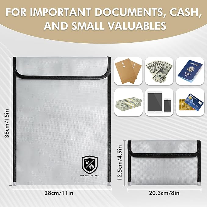 2 Pack Upgraded Fireproof Document Bag, 14.6" x 11" Two Pockets Fireproof Bag - Image 4