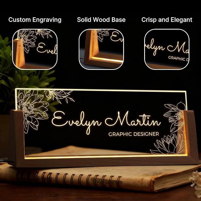 Custom Light Up Name Plate for Desk, Personalized LED Acrylic Name Sign - Image 3