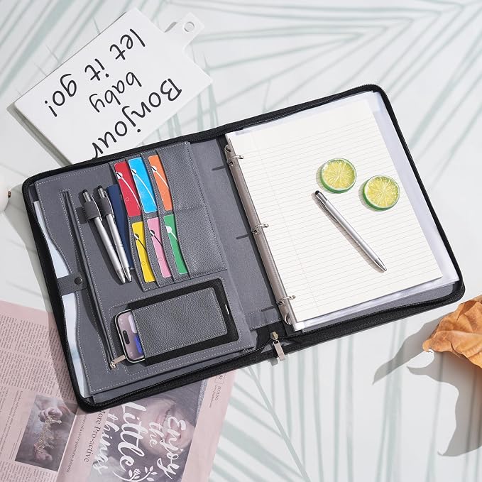 Wonderpool Travel Zippered Portfolio 3 Ring Binder A4 Padfolio Document Case - Image 4