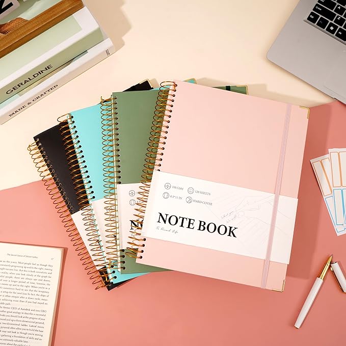 Large Spiral Notebook College Ruled with Tab Stickers A4 Notebooks for School Supplies Hardcover Spiral Notebook 8.5 x 11 Journal Note Book for Work Note Taking Women Men Writing, 220 Pages, Green-DeskLoop Office