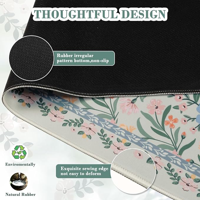 iCasso Aesthetic Floral Desk Mat, L Mouse Pads, Anti-Slip Mousepad - Image 4