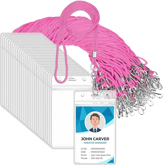 Marspark 100 Pack Lanyard with ID Holder Bulk, Waterproof Resealable Name Tag by Marspark