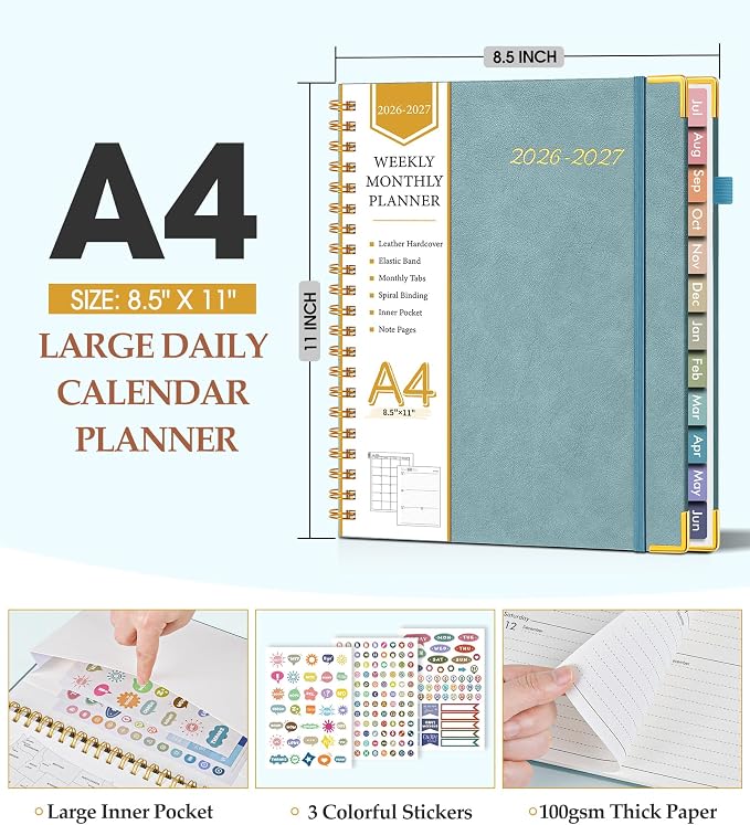 Academic Planner 2026-2027, Hardcover Leather Weekly and Monthly Calendar - Image 5