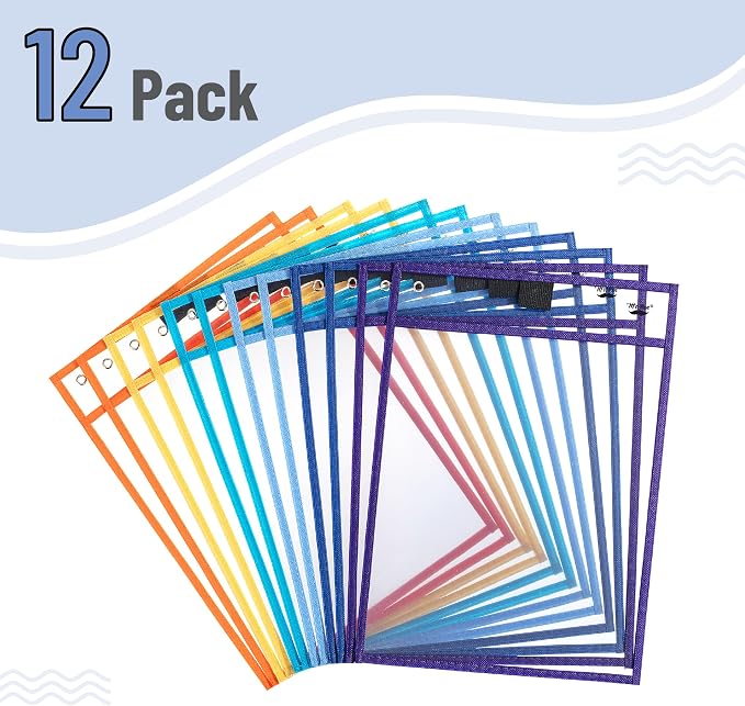 Mr. Pen- Reusable Dry Erase Pocket Sleeves, 12 Pack, Colorful | Clear Plastic - Image 2