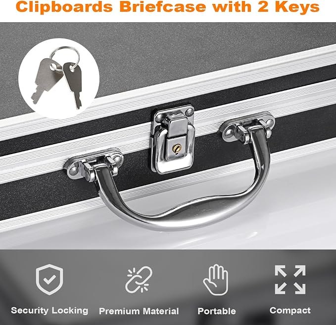 Clipboard Storage Box with Key Lock and Handle, 12x9 Inch Aluminum Clipboard - Image 4
