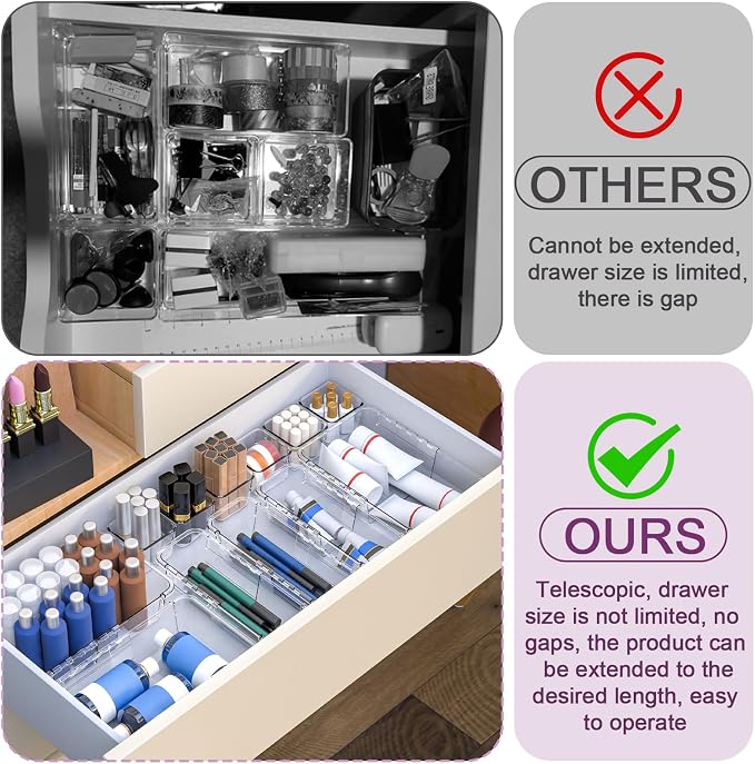 25 Pcs Clear Drawer Organizer, Adjustable Drawer Storage Box, 3-Size Desk - Image 4