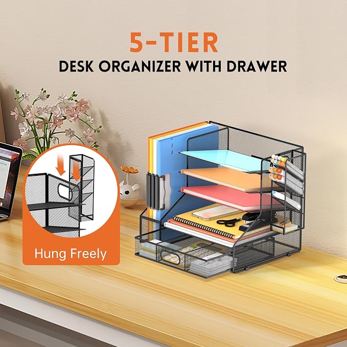 DALTACK Mesh Desk Organizer, 5-Tier Paper Letter Tray - Image 4