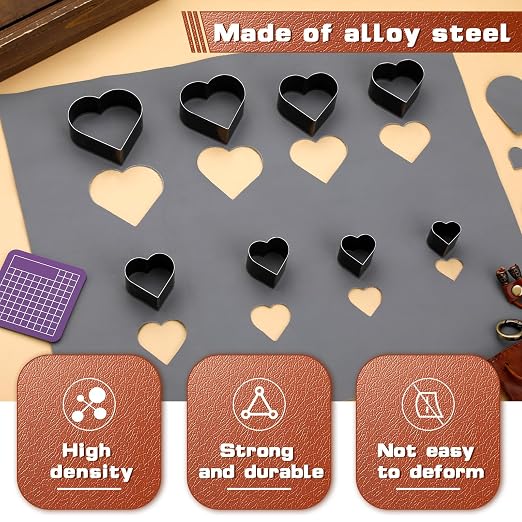 8 Pcs Heart Leather Cutter Set, 8 Sizes High Carbon Steel Heart Punch Tools - Image 3