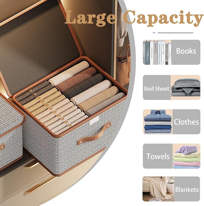 Tuza 4 Pack Storage Bins with Lids, Collapsible Closet Organizer Container - Image 7