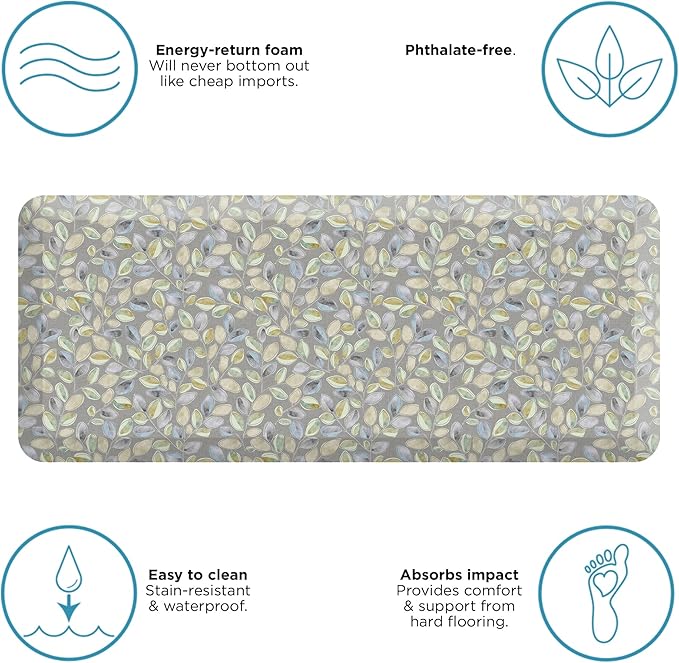 GelPro Anti-Fatigue Designer Cushioned Comfort Kitchen Floor Mat, Padded Stain-Resistant, Waterproof, Non-Slip Comfort Padded Desk/Office Mat, Orchard Grey Lake 20x48-DeskLoop Office