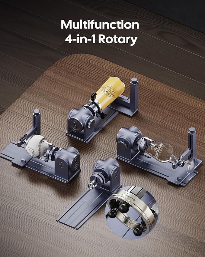 LaserPecker Rotary Extension for LP5/LP4 Engravers, 3-200mm Cylindrical Engraving, 180° Angle Adjustment & Scale Dial - Professional Rotary Module for Rings/Bottles/Cones-DeskLoop Office