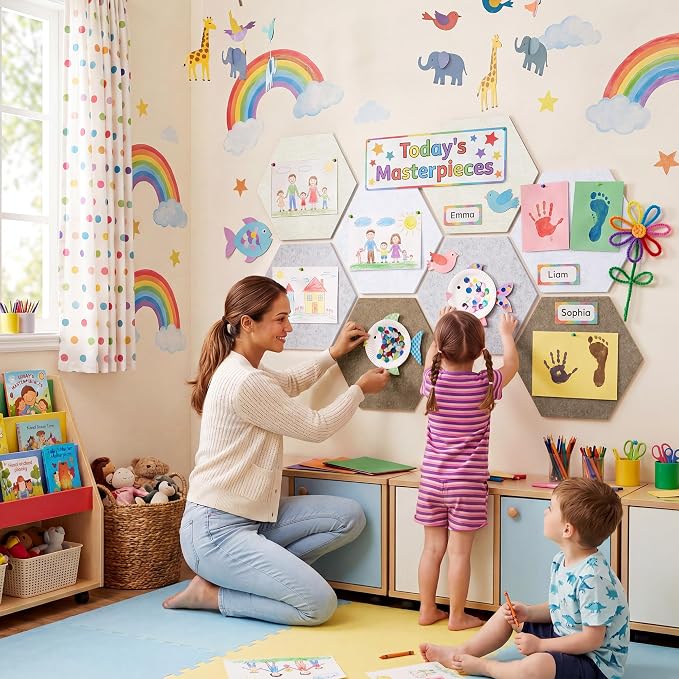 8 Pack Hexagon Felt Bulletin Board Tiles - Image 4