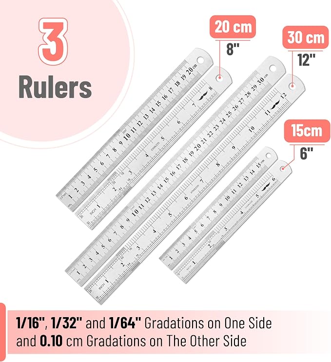 Mr. Pen- Metal Straight Edge Ruler, Imperial & Metric Measurements - Image 2