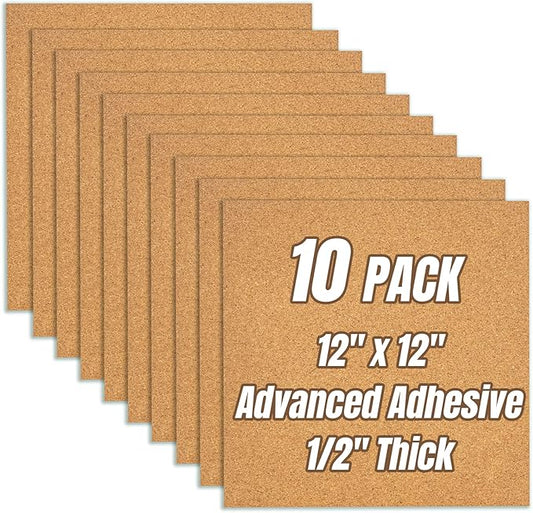 Cork Board Tiles 12"x12" - 1/2" Thick 10 Pack Cork Board Square Bulletin Boards Self Adhesive Corkboards for Walls Pin Boards Corkboards for Office Home School Decor-DeskLoop Office
