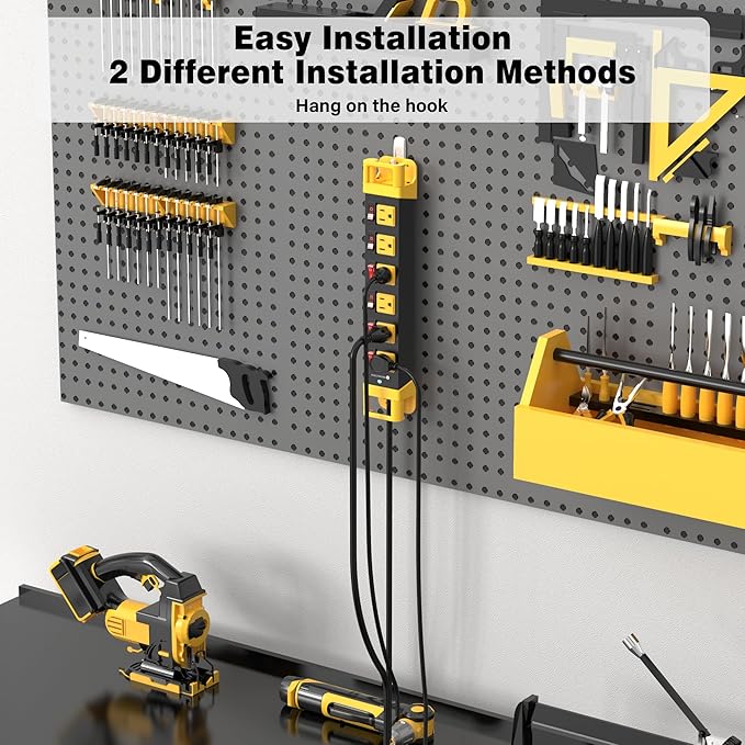 Heavy Duty Power Strip - 6 Outlet Power Strip with Individual Switches Cord Manager Surge Protector 1200J Home Office Garage Industrial Workbench-DeskLoop Office