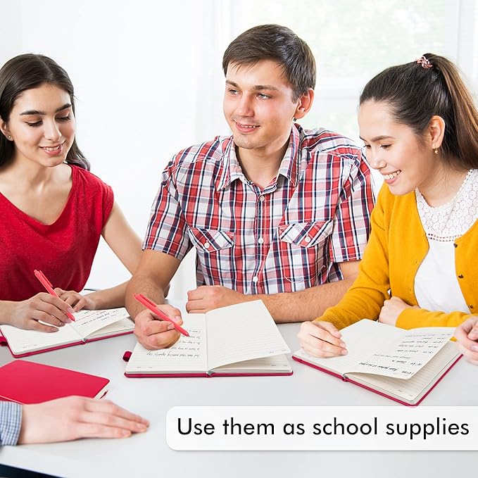 feela 12 Pack Notebooks Journals Bulk, Hardcover Notebook Classic Ruled Lined Journals with Pen Holder for Women Girls School Business Supplies, with 12 Black Pens, 120 GSM, 5.1”x8.3”, A5, Berry-DeskLoop Office